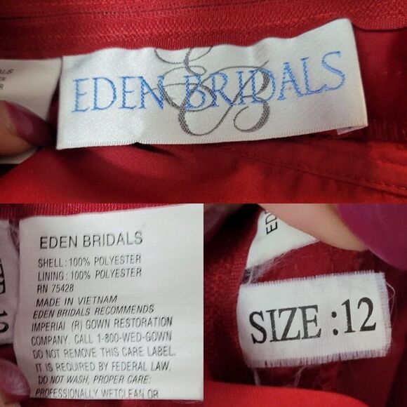 Red Satin Strapless Evening Gown Sz 12 Formal Dress Beaded Caped Skirt Prom Gala - Picture 3 of 12